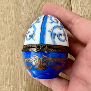 Vtg LIMOGE France Peint Main MCLS Hand Painted Cobalt‎ Blue Gold Egg Trinket Box